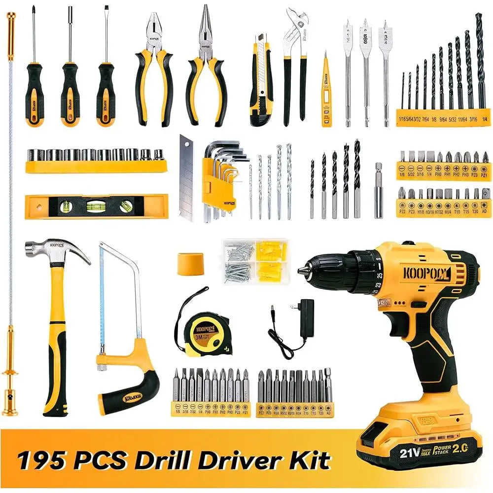 Cordless 21V Power Drill Tool Set with Battery Electric Drill Driver Home Repair Tool Kit Compact Toolbox DIY Projects