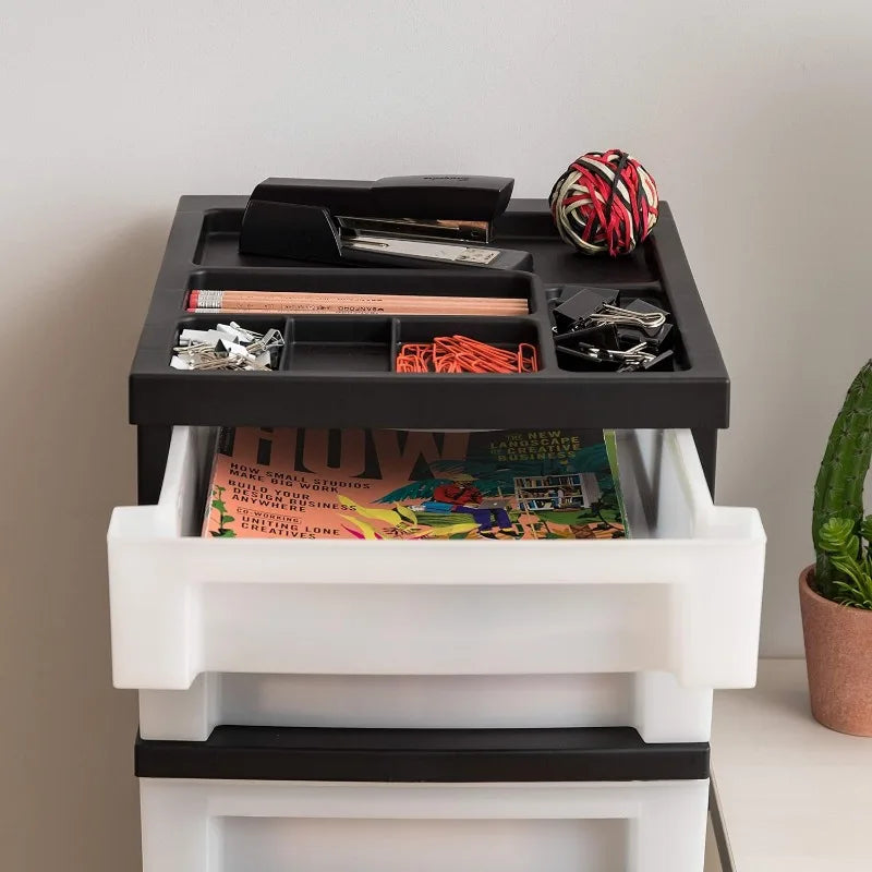 USA Plastic Drawer Storage Organizer Rolling Cart, with Wheels Casters, for Classroom Art Craft Supplies Dresser Closet