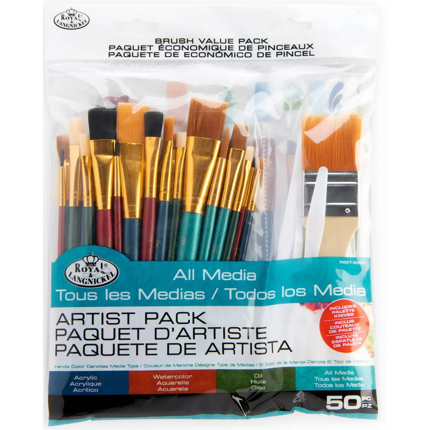 Royal & Langnickel Assorted Shape Synthetic Bristle Art Brushes (50 Pieces)