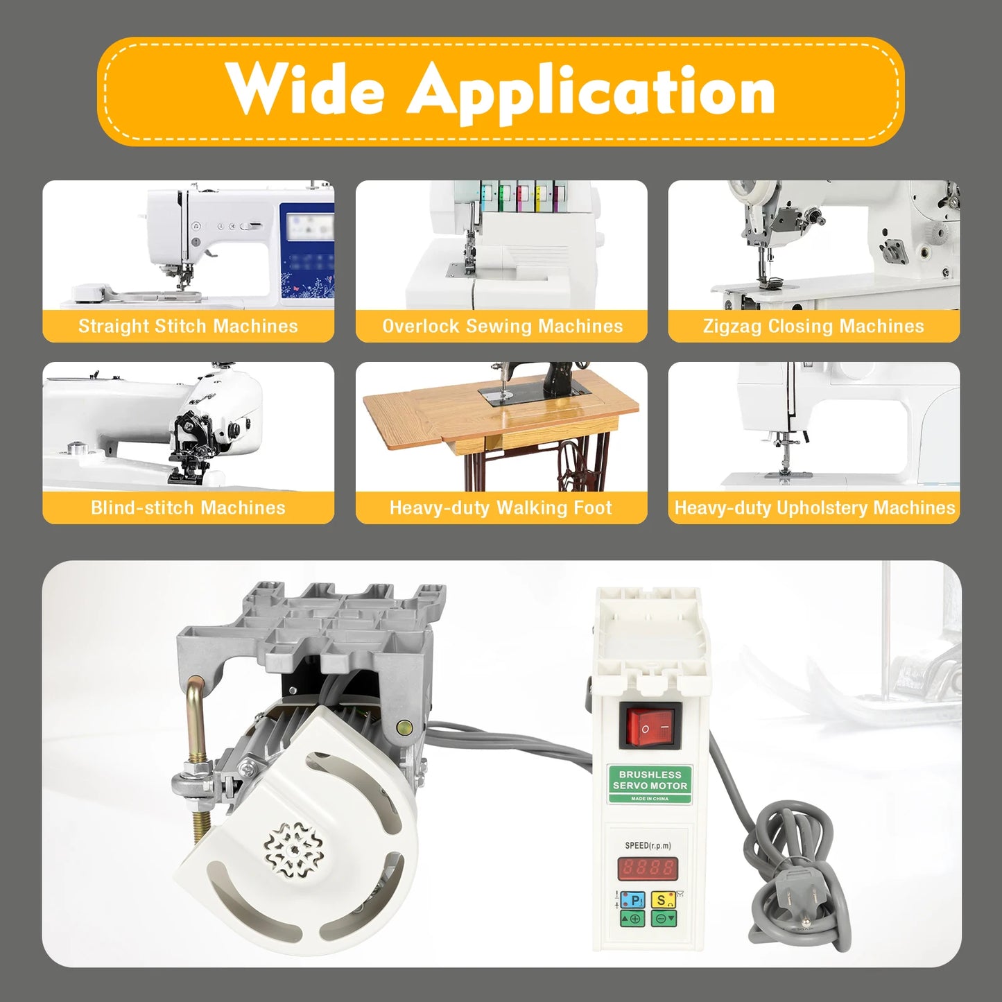 4500rpm 110V 600W Brushless Sewing Machine Servo Industrial Servo Motor for light to heavy-duty work ,straight stitch machines