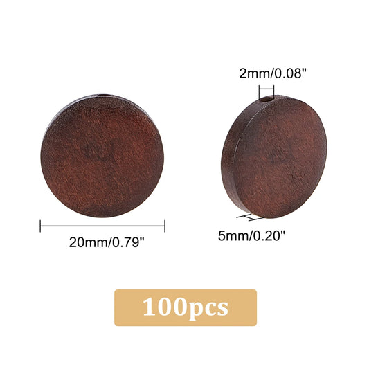 100pcs Flat Round Wooden Beads 20x5mm Natural Pear Wood Beads Wooden Coin Beads Dyed Circle