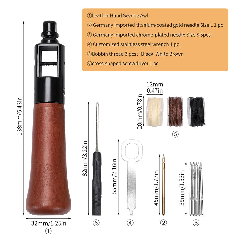 WUTA Leather Sewing Awl Thread Kit Hand Speedy Stitcher DIY Craft Working Tools Set Shoemaker Canvas Repair