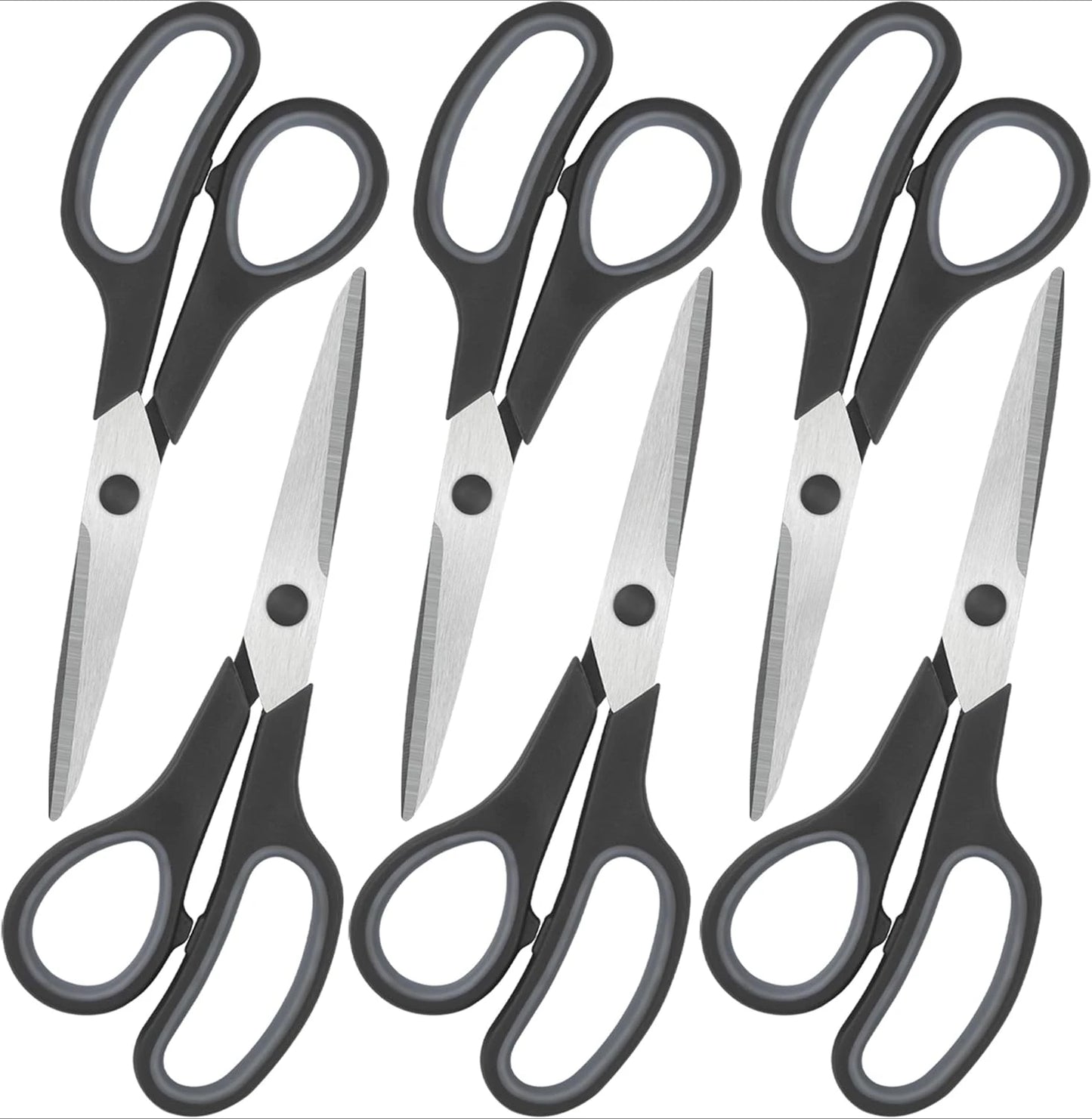 8" Scissors All Purpose 6 Pack - Comfort-Grip Sharp Scissors for Office School Sewing Fabric Craft Art Supplies