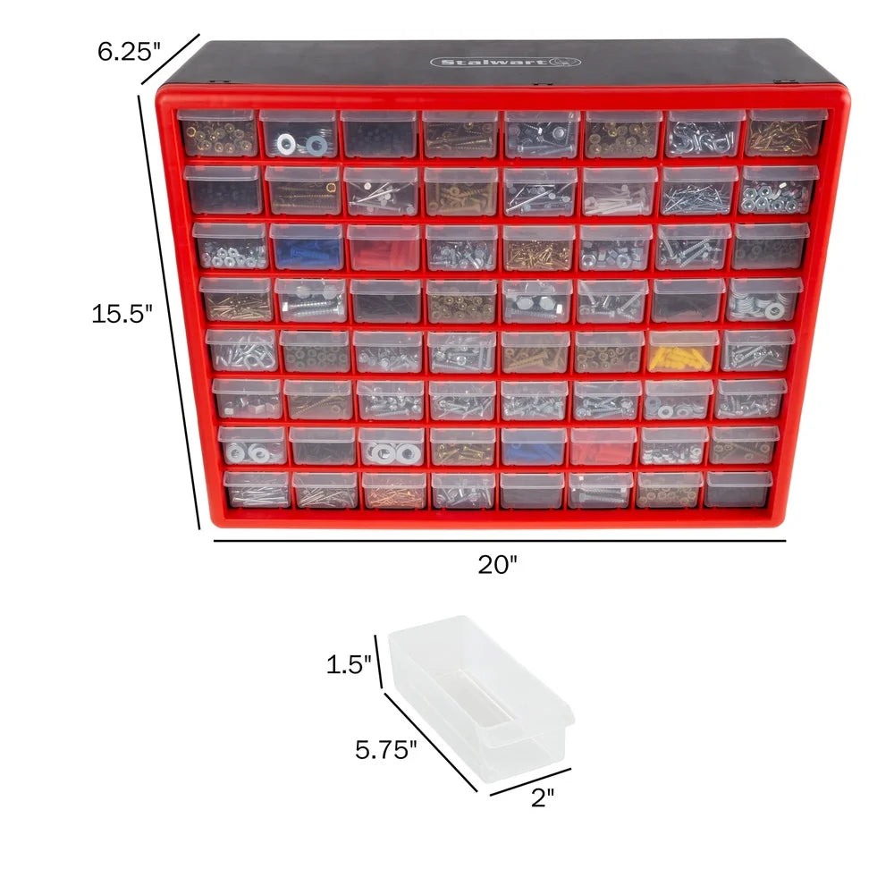 64 Drawer Storage Organizer Plastic Storage Bins Wall Mounted Desktop Container Tools Beads Jewelry Craft Office Supplies
