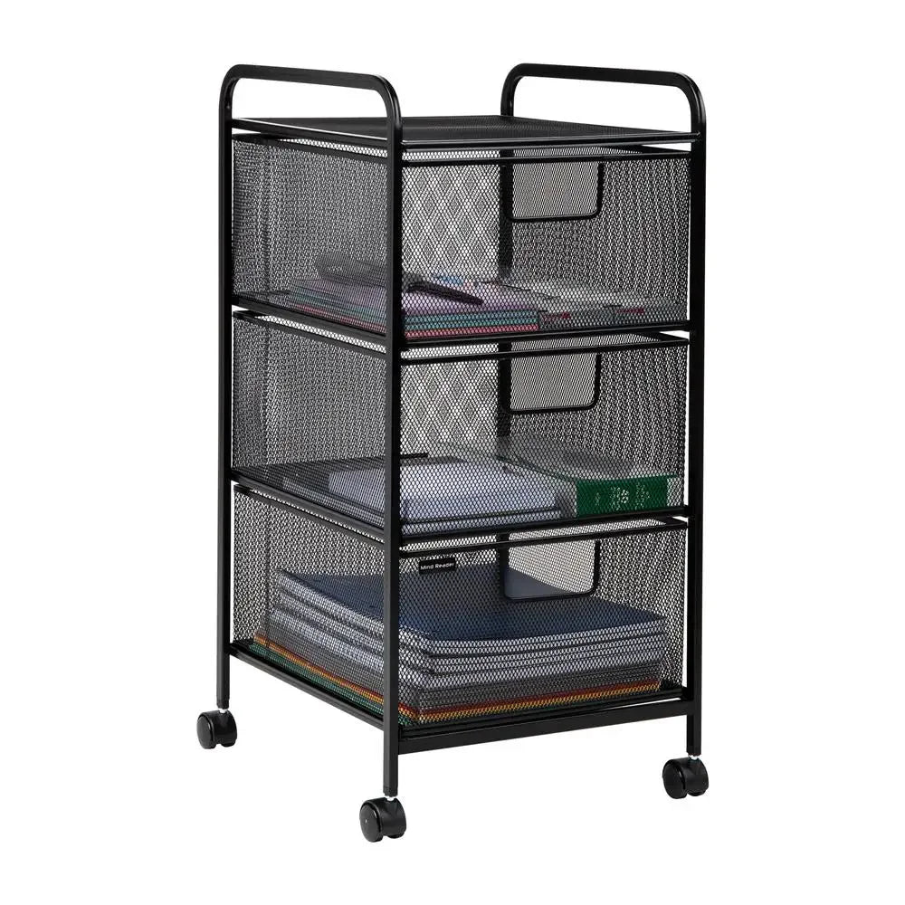 Rolling Metal Storage Cart with 3 Mesh Drawers Portable Organizer Office Supplies Craft Materials and Documents Compact Size and