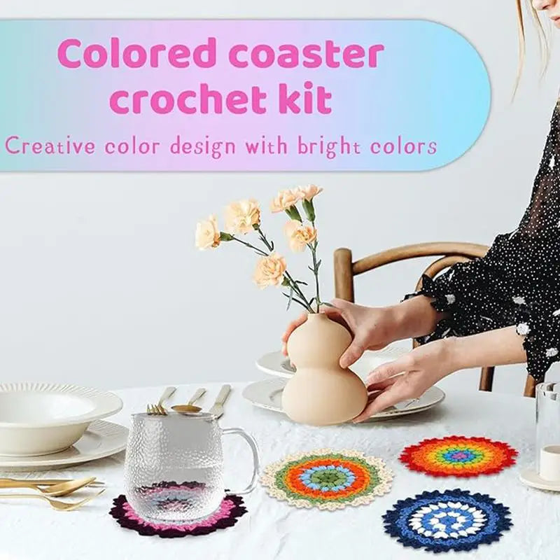 Crochet Flower Coasters Kit Learn To Crochet Set Crochet Kit For Beginners Coaster Flower Pot Crochet Kits With Crochet Yarns