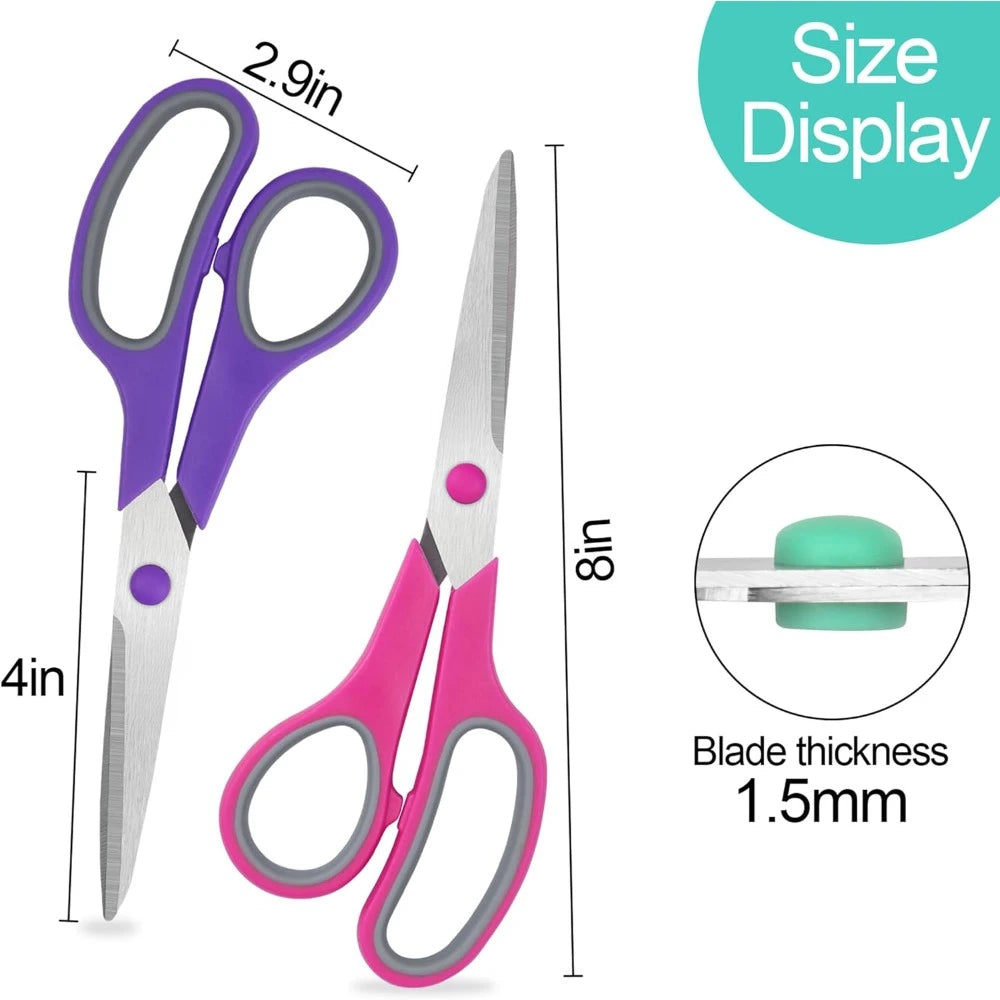 8" Scissors All Purpose 6 Pack - Comfort-Grip Sharp Scissors for Office School Sewing Fabric Craft Art Supplies