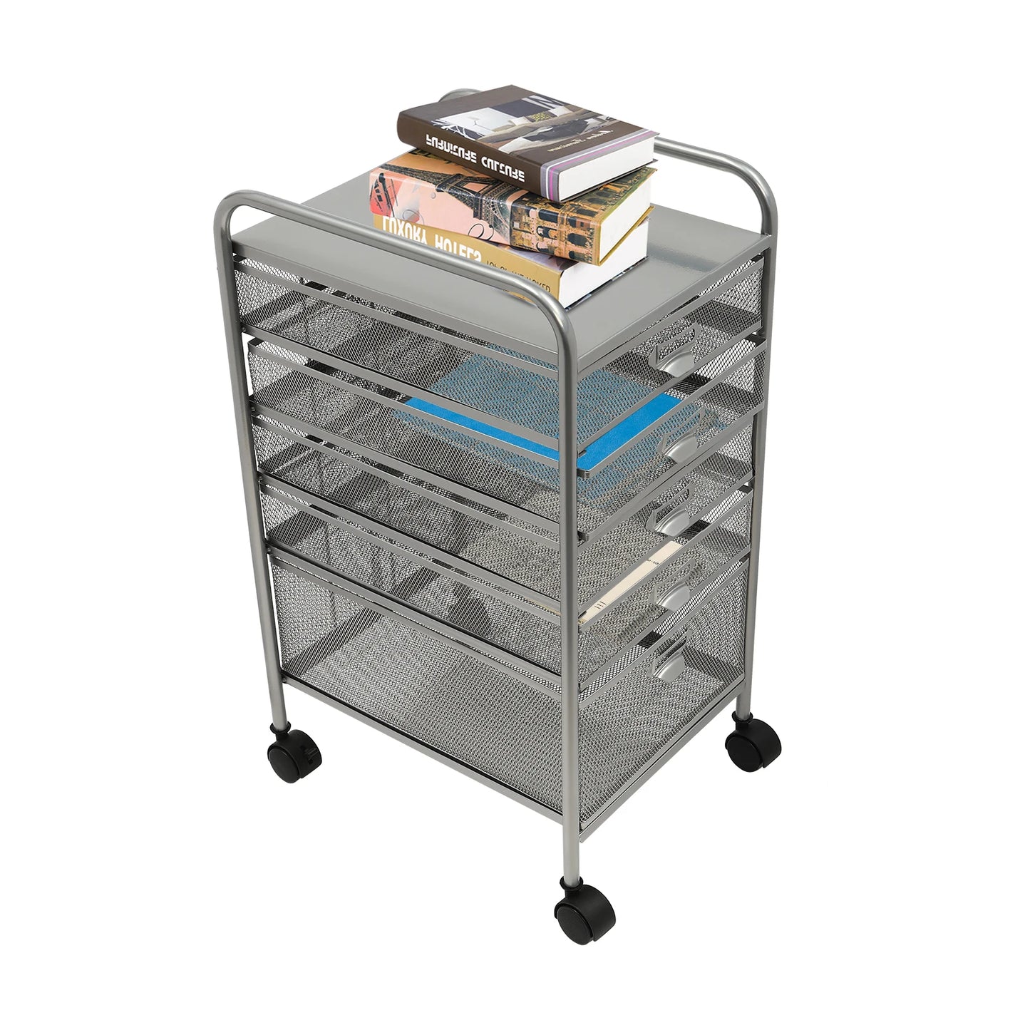 Rolling File Cabinet with 5 Drawers, Craft Cart Organizer with Wheels, Freestanding Office Supplies Storage
