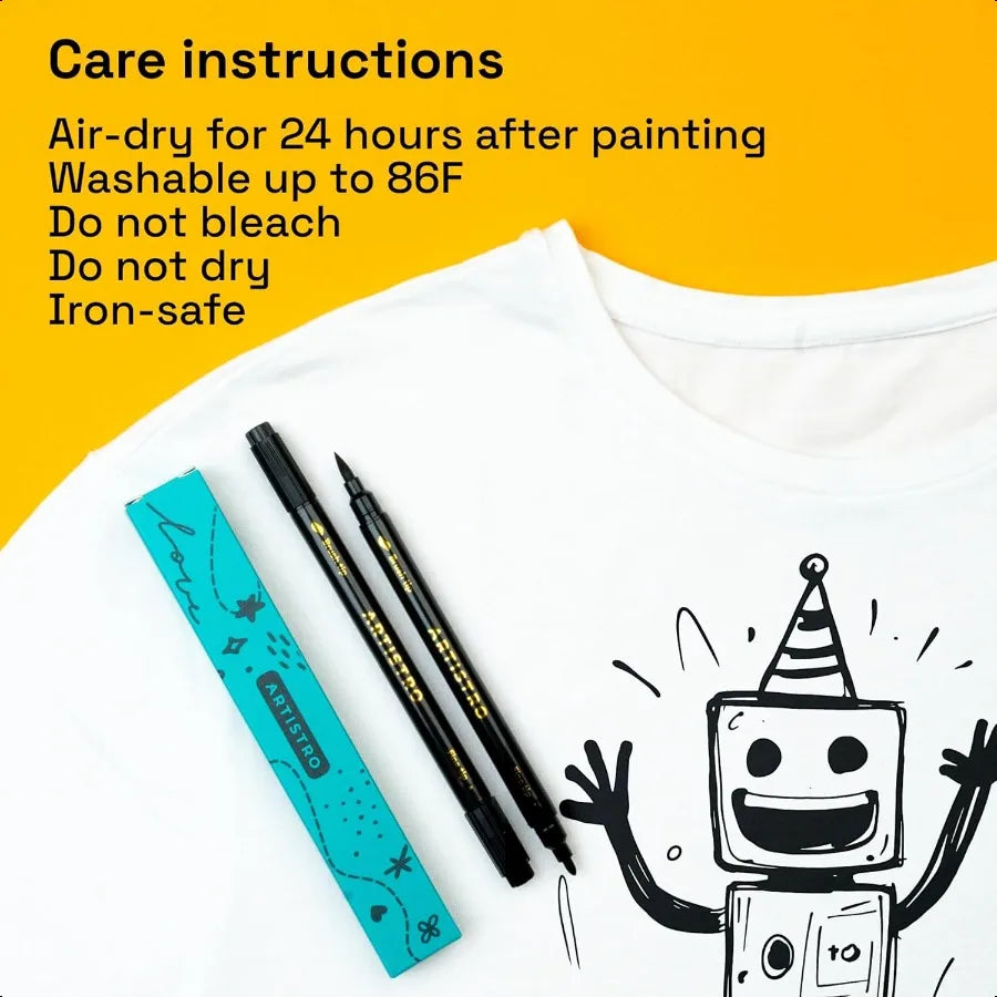 2 Black DualTip Fabric Markers Fabric Decorating Kit Permanent for Clothes No Bleed Pens for TShirts Bags Textile Canvas and More