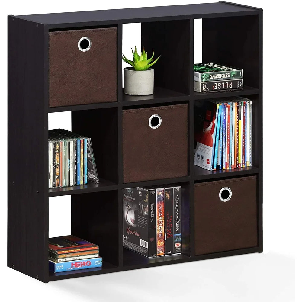 9-Cube Organizer with Foldable Bins Engineered Wood Storage Solution Toys Crafts Office Supplies and Home Decor