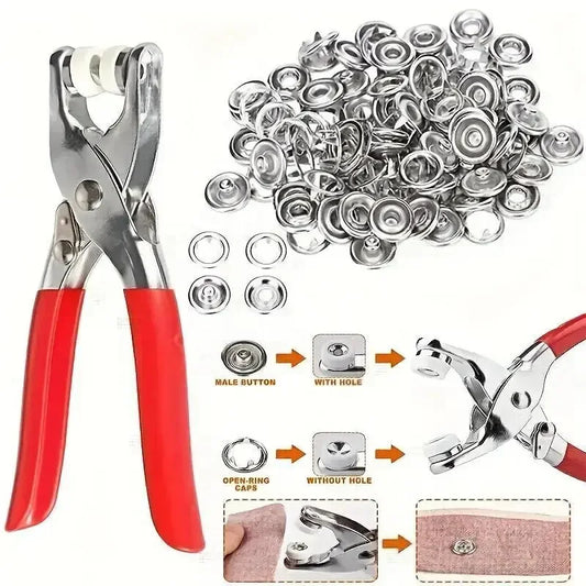 100 Sets Snap Button Kit with Pliers, Metal Prong Snap Fasteners for Fabric, No-Sew Press Tool for Clothing, DIY Crafts, Hats, and Sewing (Assorted Colors)