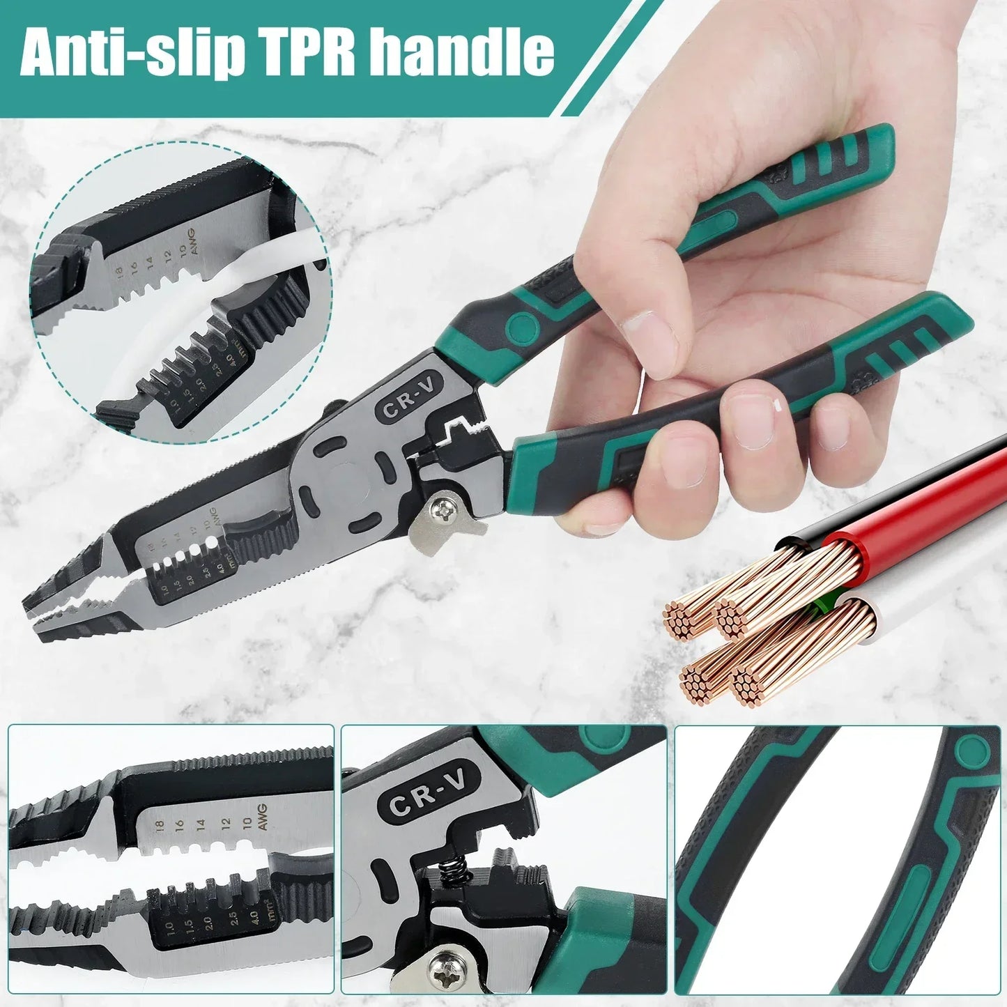 10 IN 1 Wire Stripper HCS Multifunctional Pliers Wire Crimper Cutting Deburring Tool for Electrician Industry Household