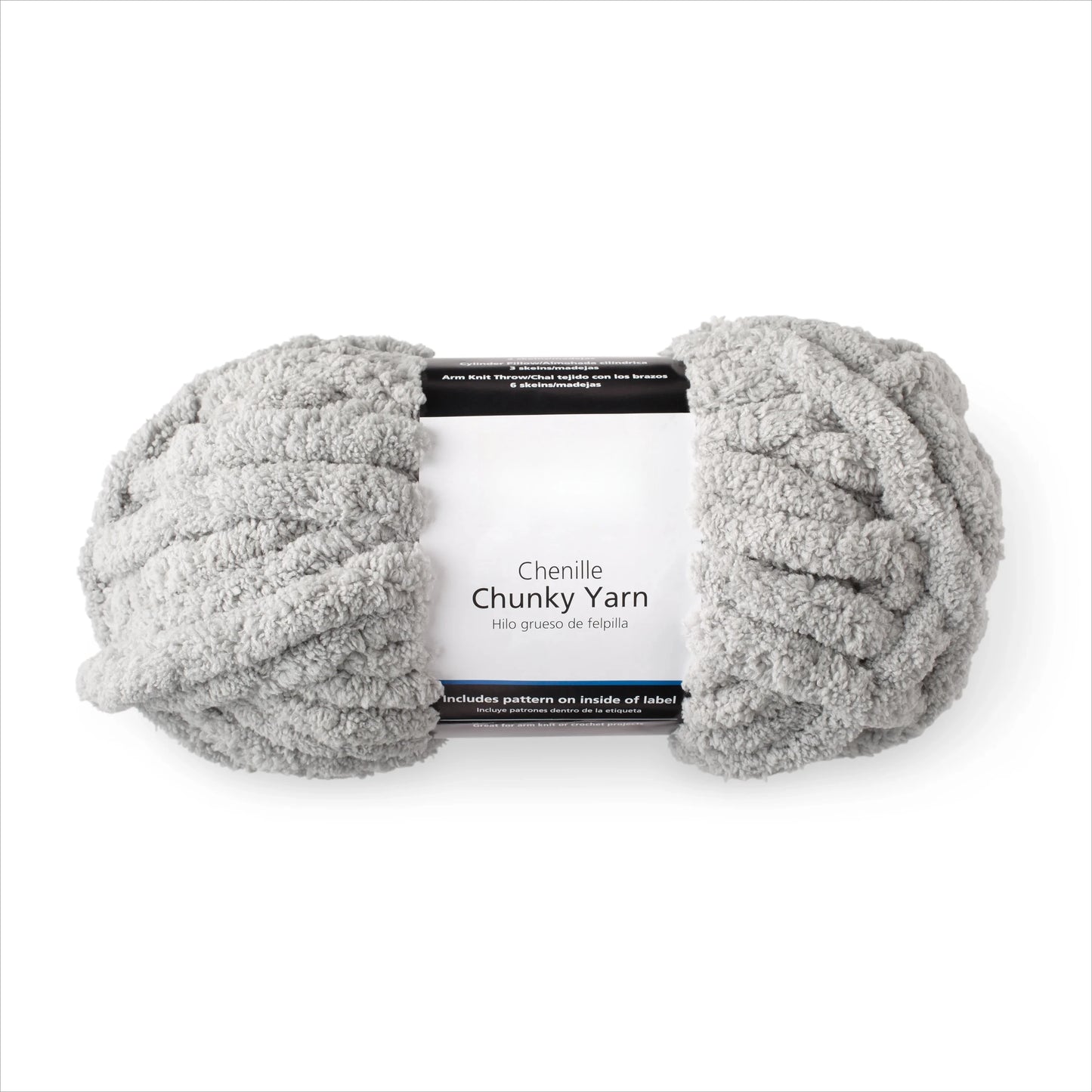 Chunky Chenille Yarn, 31.7 yd, Soft Silver, 100% Polyester, Super Bulky, 0.5 lb