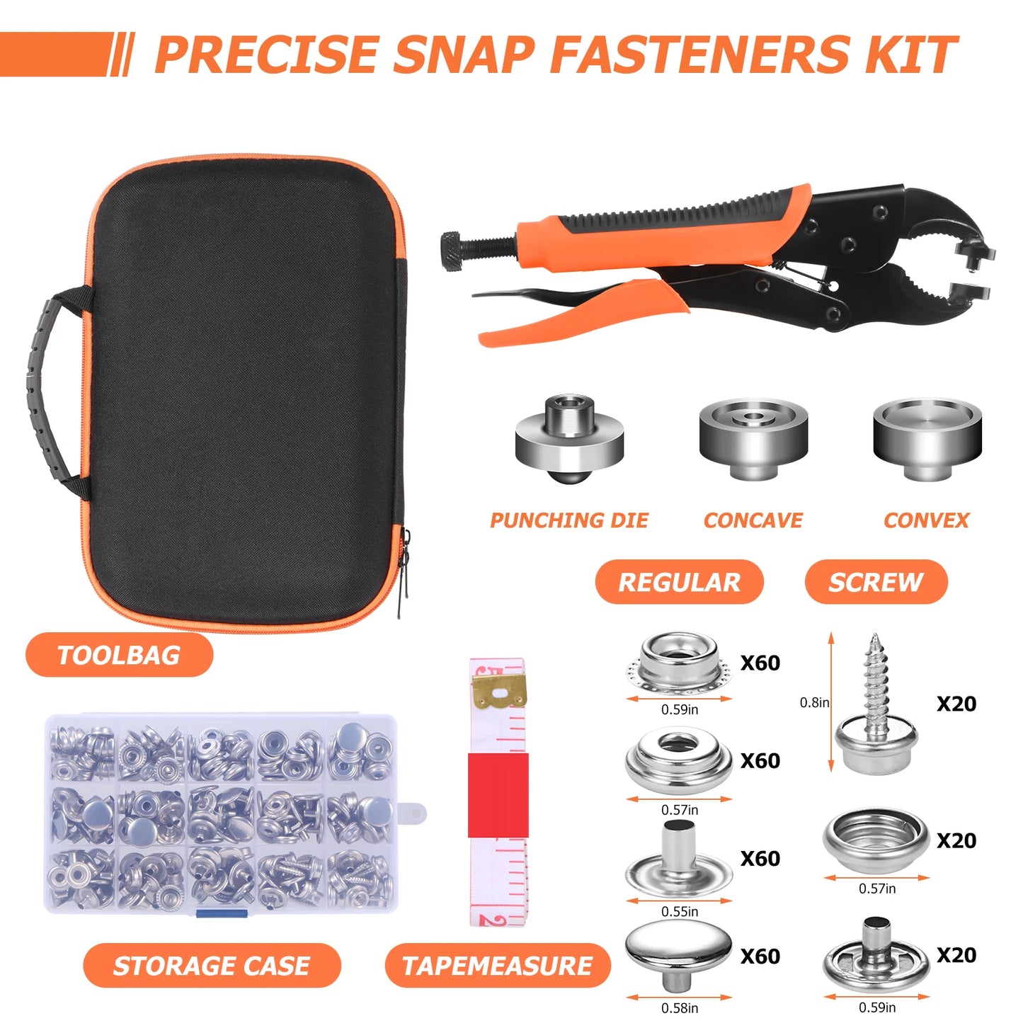 Heavy Duty Snap Fastener Tool kit Snap Button Tool Includes 80 Sets Marine Snaps