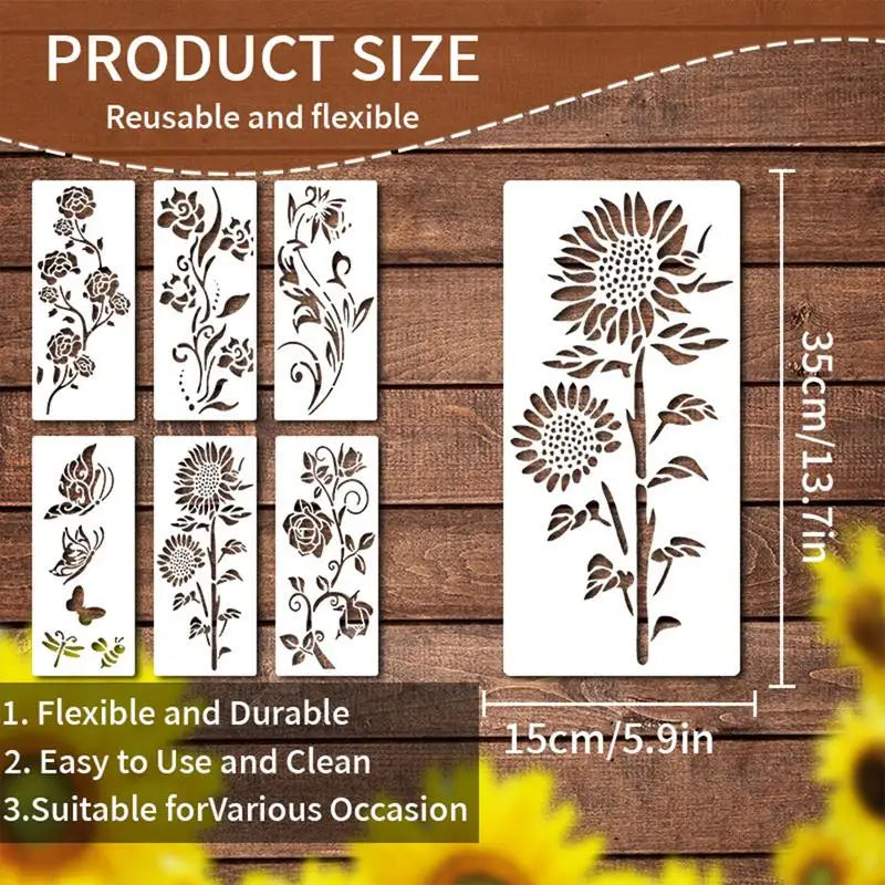 Large Stencils For Garden Fence 6PCS Reusable Flower Templates Painting Stencils For Wall Drawing Templates Art Crafts For Fence