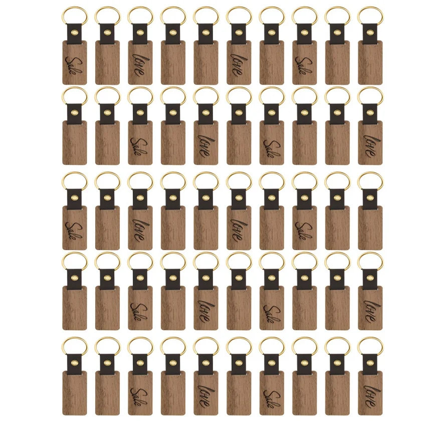 25/50Pcs Wooden Keychain Blanks DIY Blank Keychains with Leather Straps Walnut Wood Keyring Blanks Unfinished Wooden Keychains