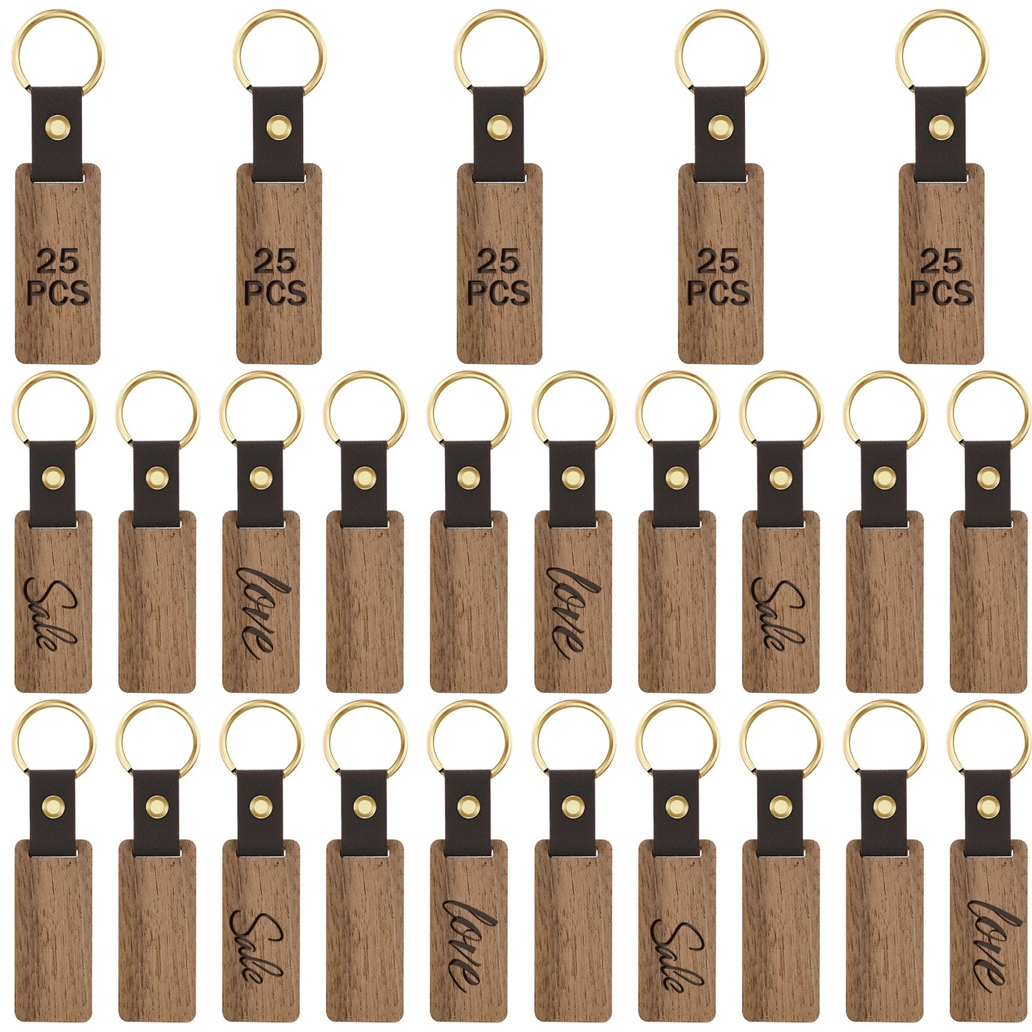 25/50Pcs Wooden Keychain Blanks DIY Blank Keychains with Leather Straps Walnut Wood Keyring Blanks Unfinished Wooden Keychains