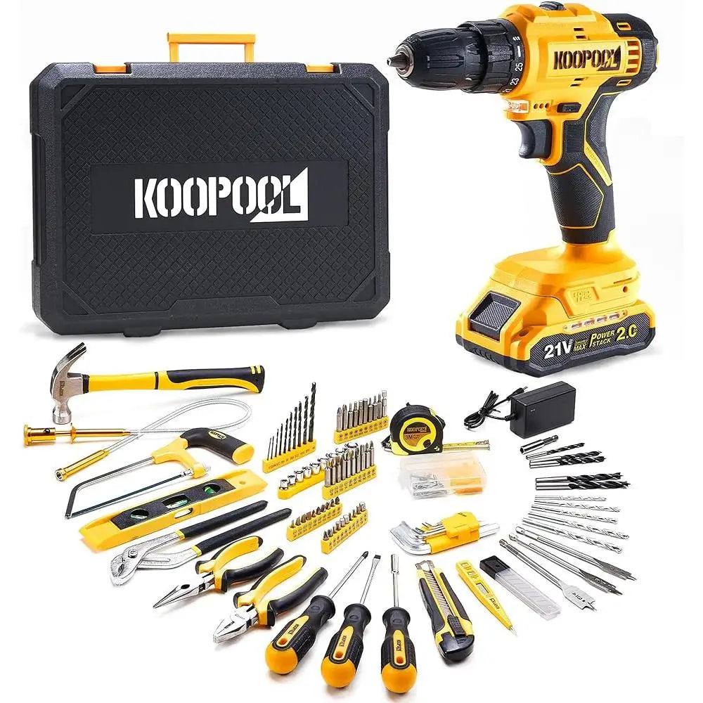 Cordless 21V Power Drill Tool Set with Battery Electric Drill Driver Home Repair Tool Kit Compact Toolbox DIY Projects