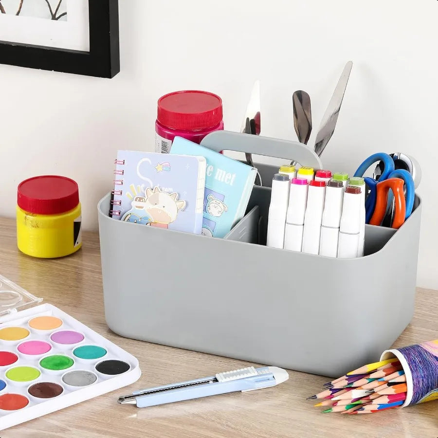 Multiuse Caddy Organizer with Handle Stackable Plastic Tote Bin Art Craft Supplies