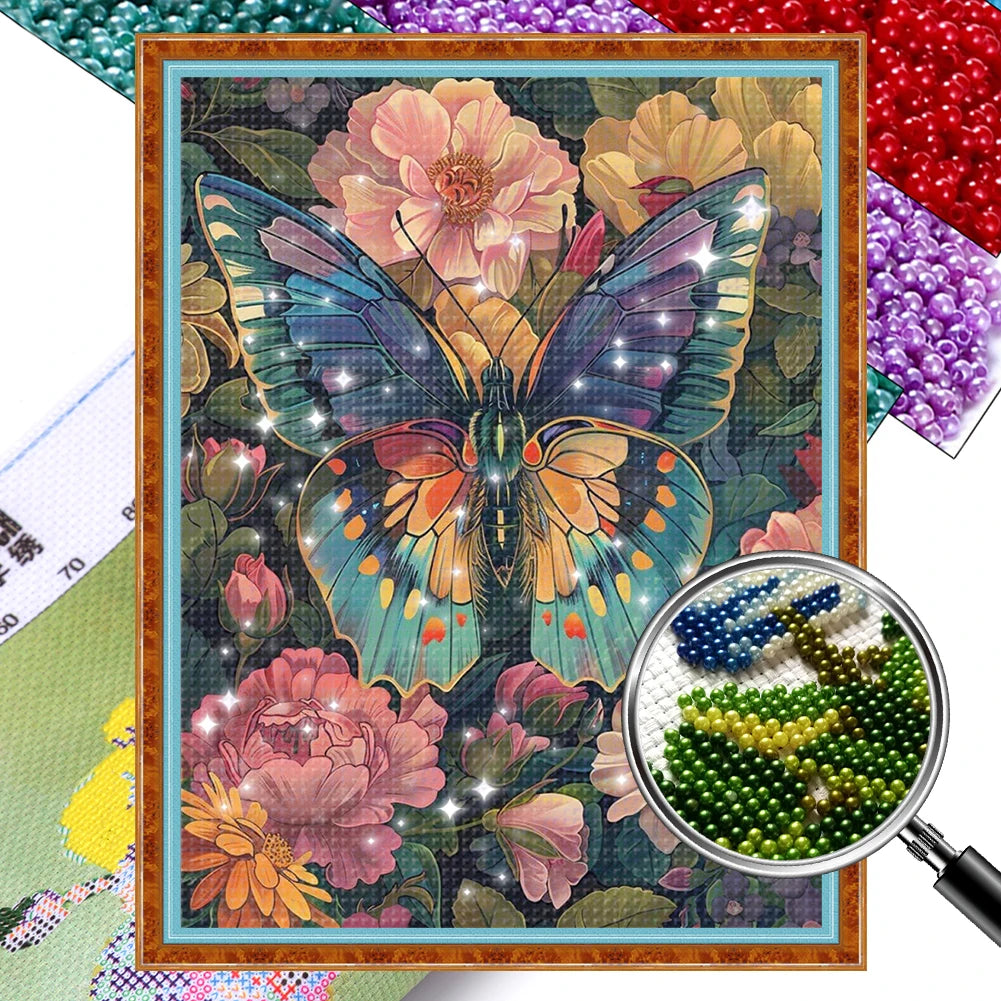 Full Embroidery Beads Printed 9CT Flower Cross Stitch Kit Home Art Decor Bead Embroidery Wall Hanging for New Year Gift