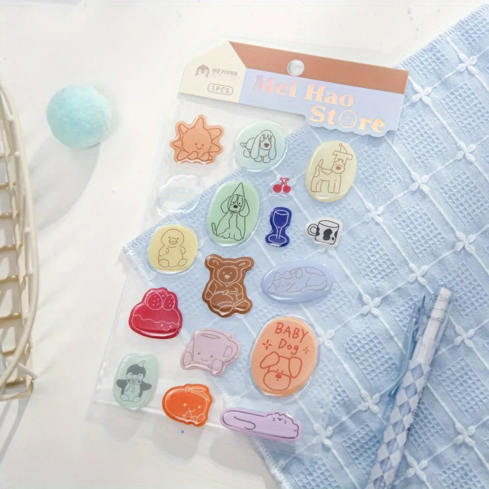 60 pieces of 4 epoxy flat account stickers in Korean cute style, DIY handbook decoration material goo card stickers