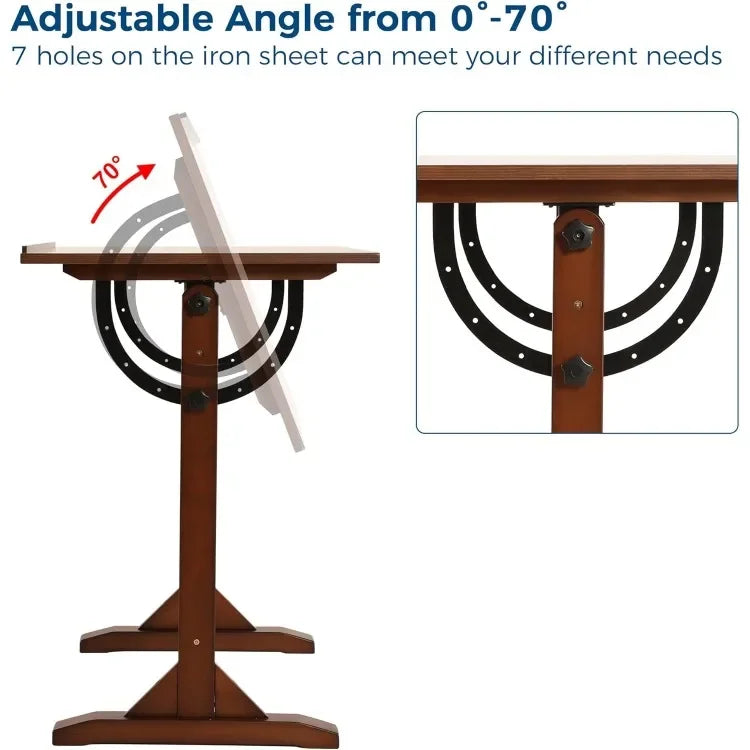 Popular.30" x 42" Extra-Large Artist Drafting Table, Adjustable Height & Angle, Solid Pine Wood Drawing Table, Art Table for Adu