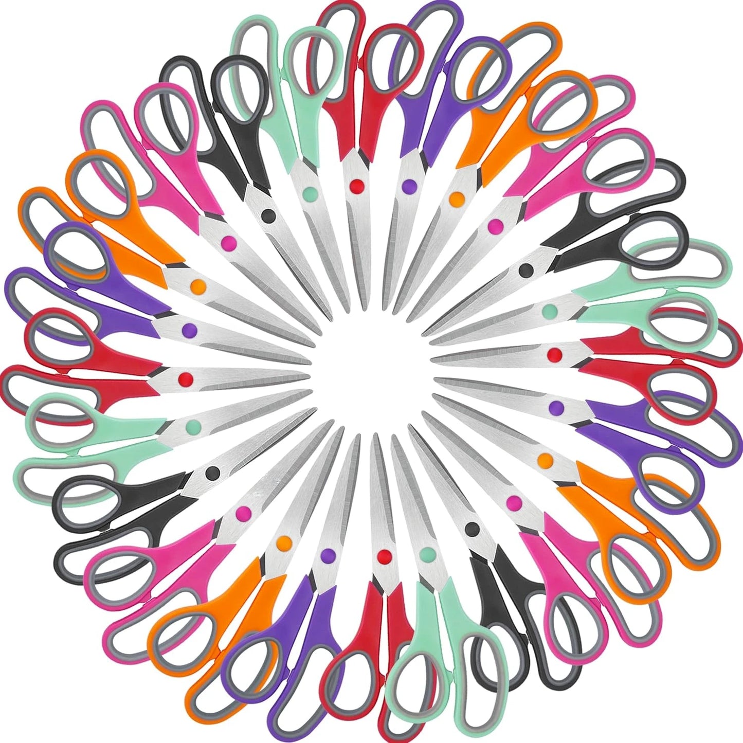 8" Scissors All Purpose 6 Pack - Comfort-Grip Sharp Scissors for Office School Sewing Fabric Craft Art Supplies