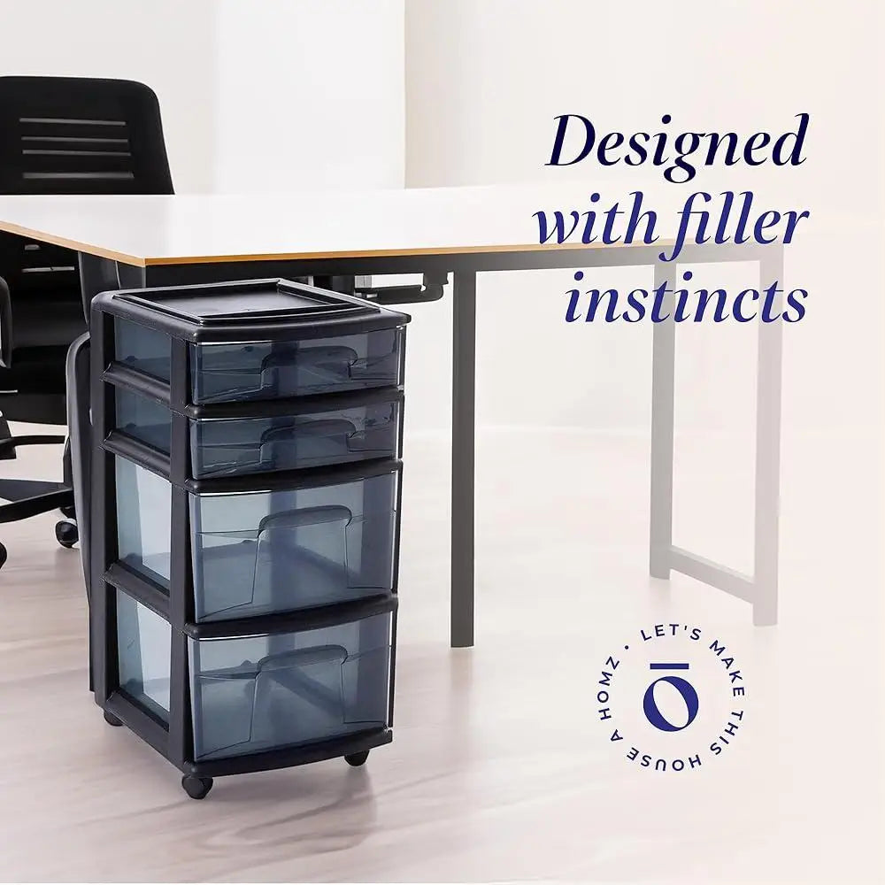 4-Tier Rolling Storage Cart Organizer with Clear Plastic Drawers Durable Craft Holder Easy Transport Cart