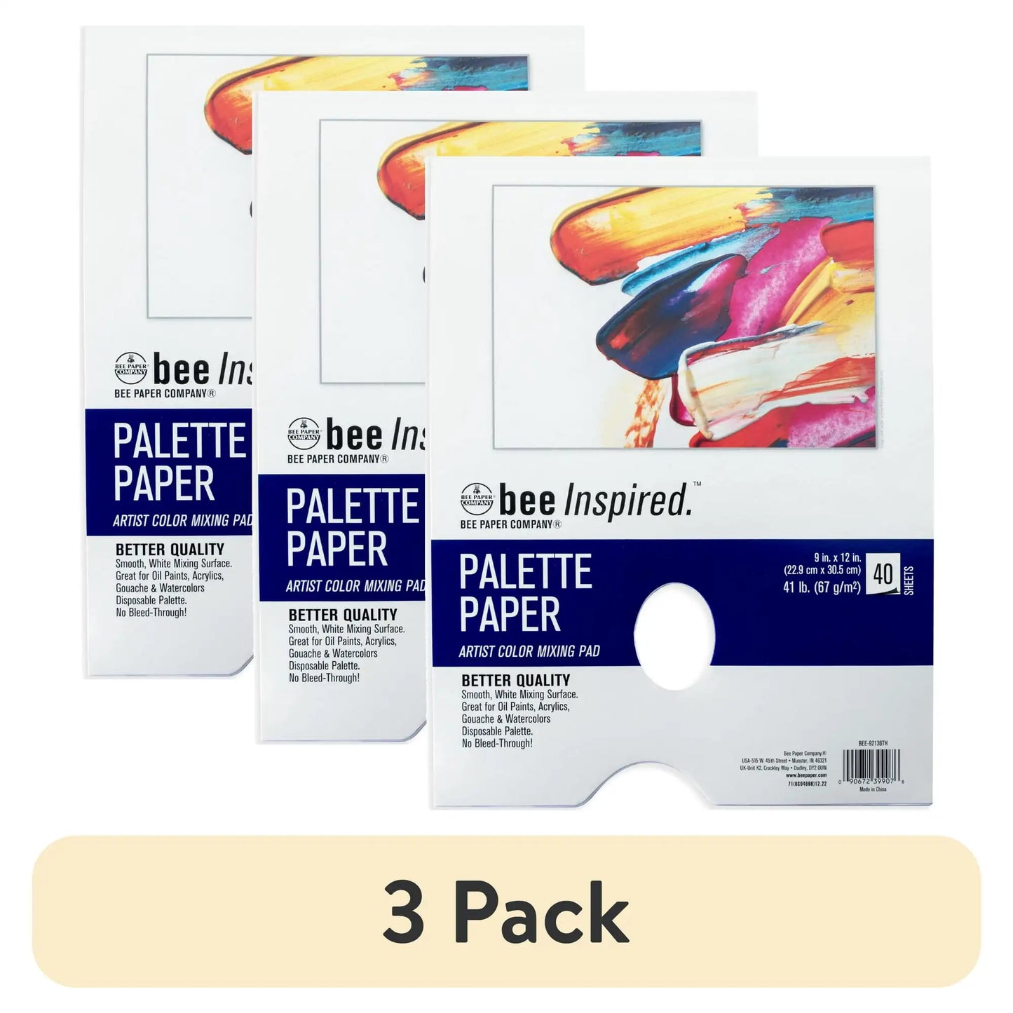 (3 pack) Bee Paper - 9"x 12" Artist Color Mixing Disposable Palette Paper, 40 Sheets, 41 lb. 67 GSM