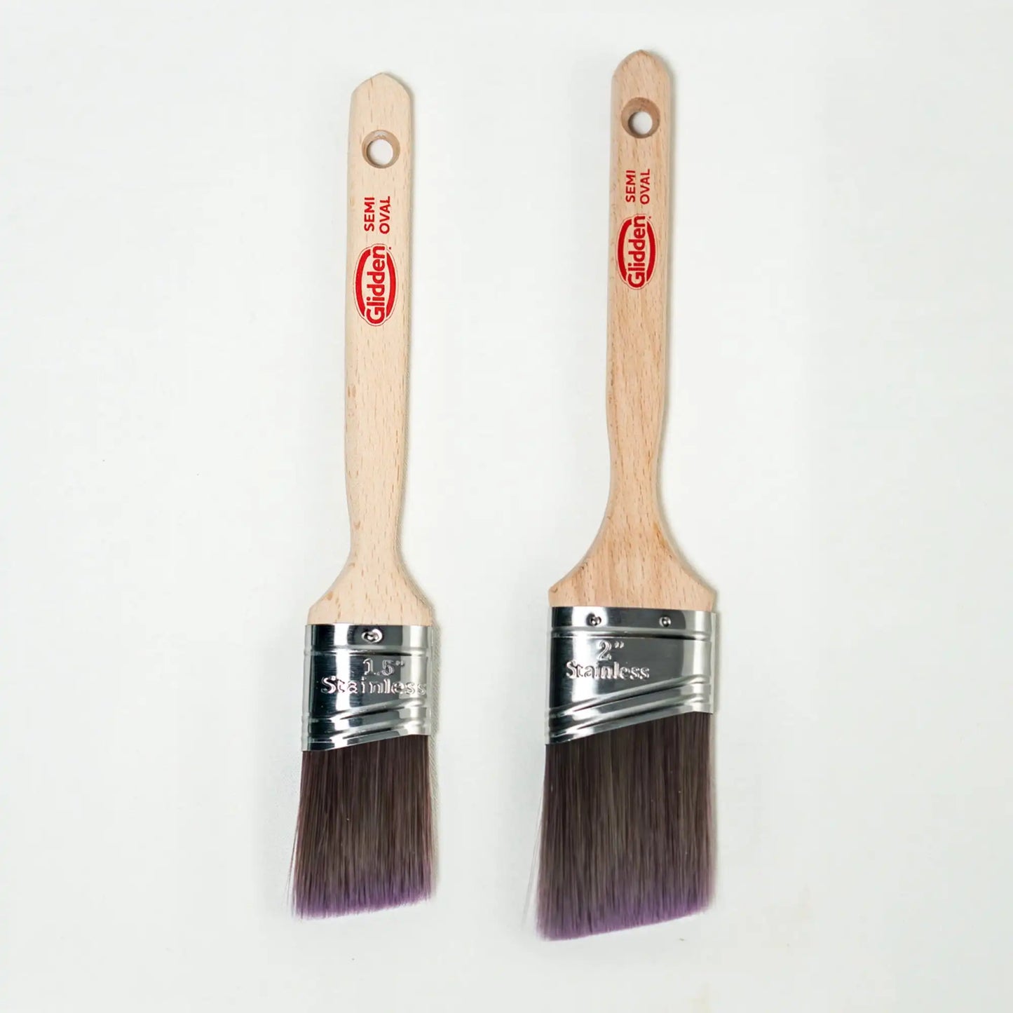 Glidden Semi-Oval Paint Brush with Wood Handle, Angled Sash, 1.5 & 2 Inch Combo Pack