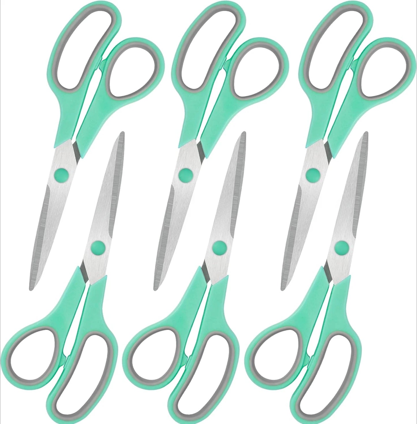 8" Scissors All Purpose 6 Pack - Comfort-Grip Sharp Scissors for Office School Sewing Fabric Craft Art Supplies