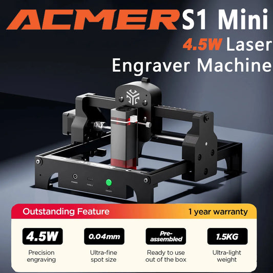 ACMER 4.5W Mini Portable Laser Engraver Logo DIY Laser Engraving Machine CNC Laser Cutter Pre-assembled For Wood tag CNC Machine