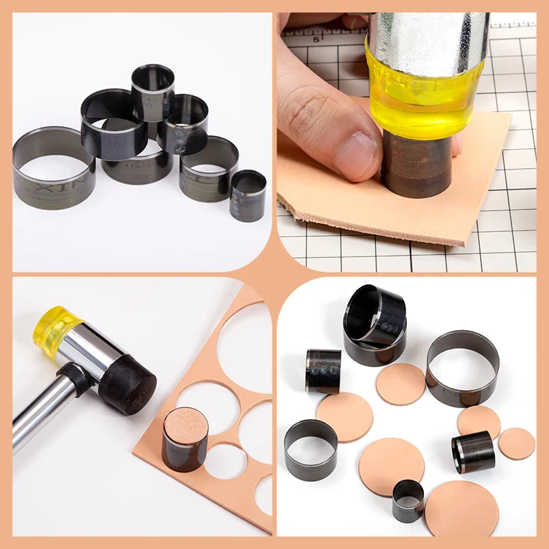 WUTA 7Pcs Sharp Leather Cutting Die Leather Circle Stencil Cutter Mold Round Hollow Hole Punch Set Paper Leather Craft Tools