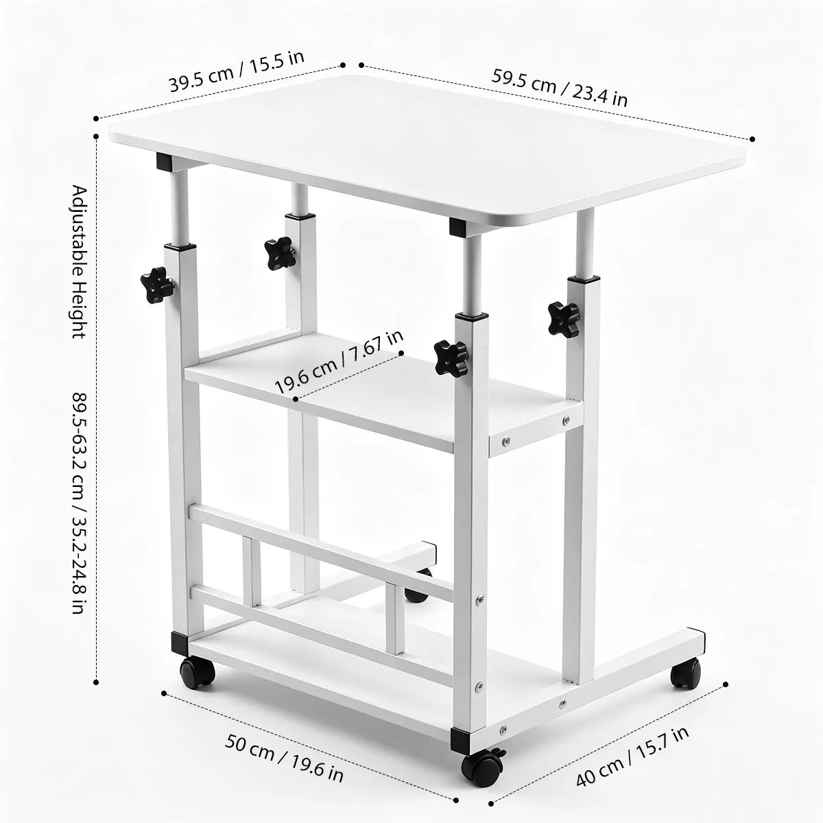 Adjustable Height Side Table with Wheels 3-Tier Storage Rolling Laptop Cart Sofa Bedside Mobile End Table for Home Office