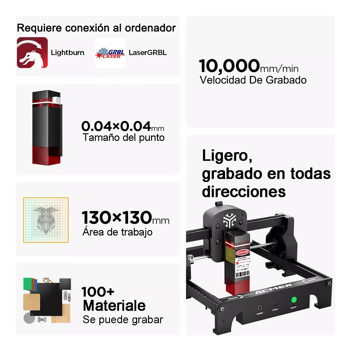 3W Laser Engraver Machine for DIY Wood Multi-Material ACMER S1 Portable Engraving Machine High Precision Engrave/Cut Wood
