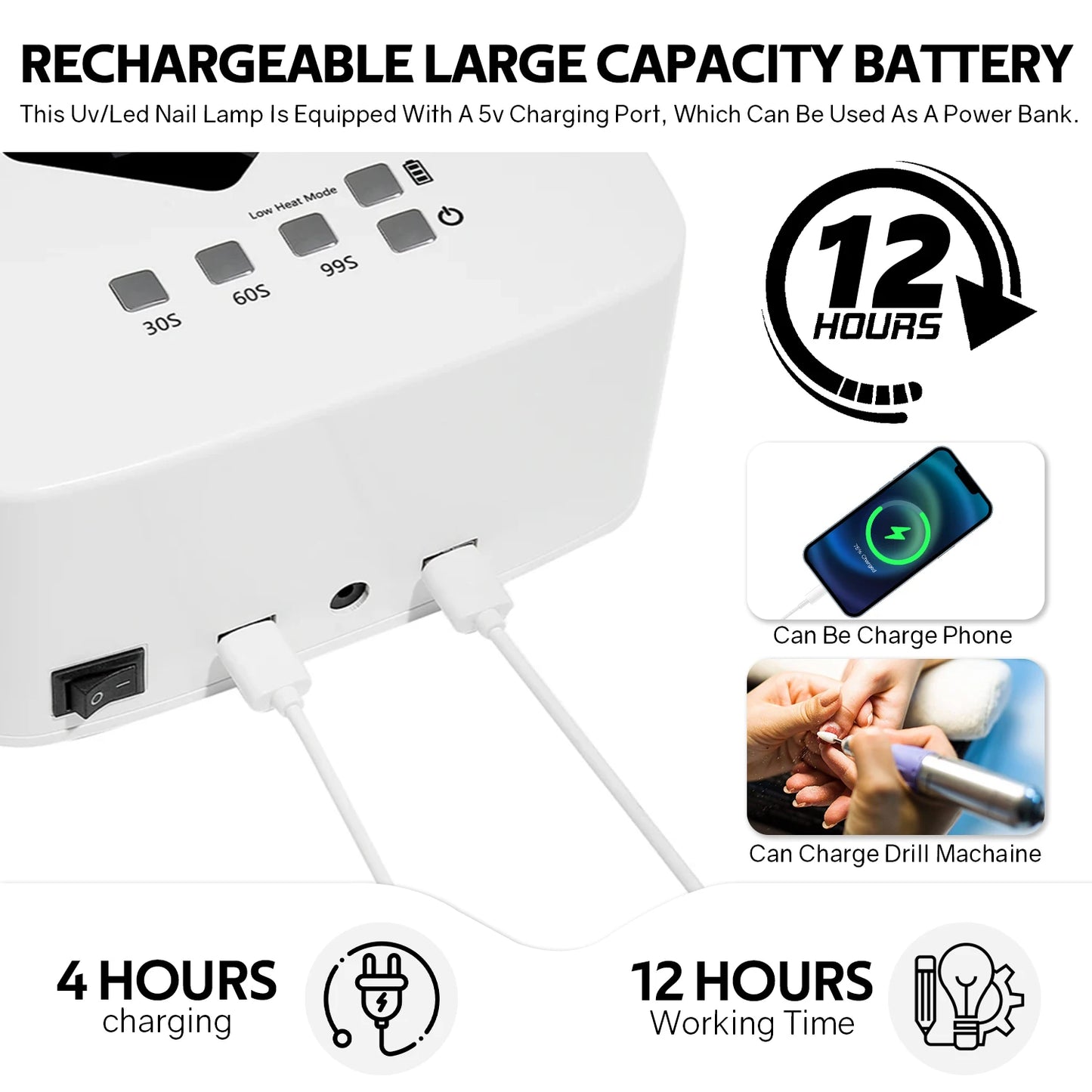 Rechargable UV LED Nail Lamp Dryer With HD Display Smart Nail Drying Lamp for Fast Dry Curing All Gel Nail Polish Manicure Tools