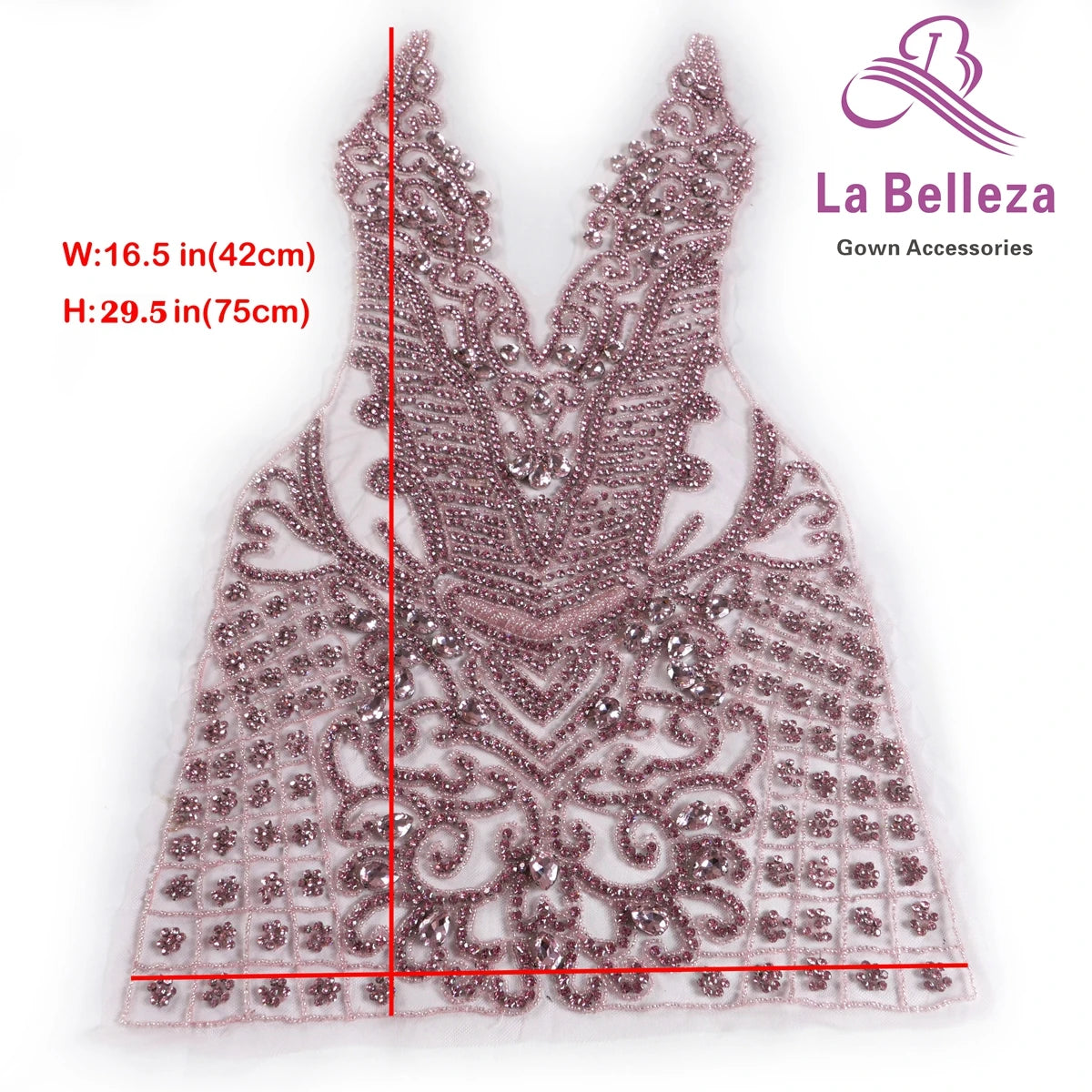 La Belleza New Pink rose gold silver AB luxury bodice crystal Rhinestone appliques 75X42CM