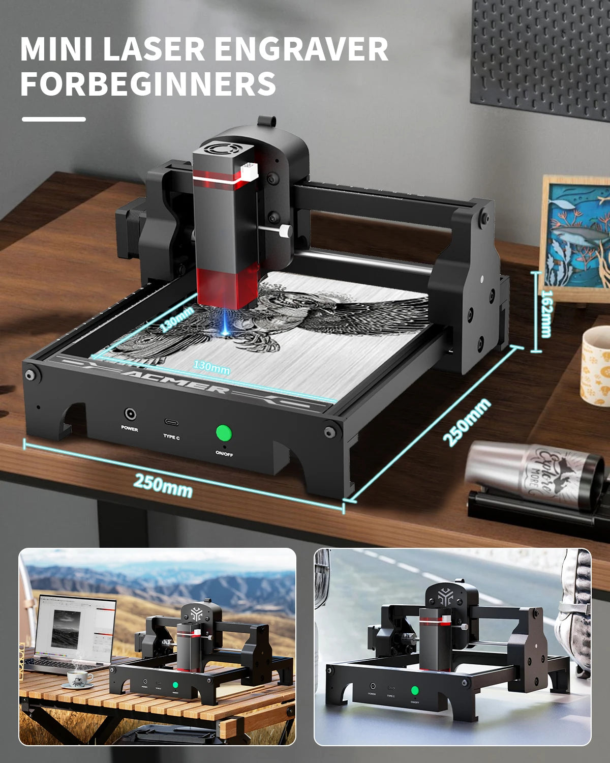 ACMER 6.5W Laser Engraver Wood Engraving Machine DIY Pre-assembled For Beginner Logo DIY CNC Laser Cutter