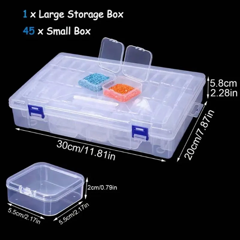 Durable 45-Compartment Clear Plastic Organizer Box - Small Storage Containers for Beads, Jewelry & Small Items