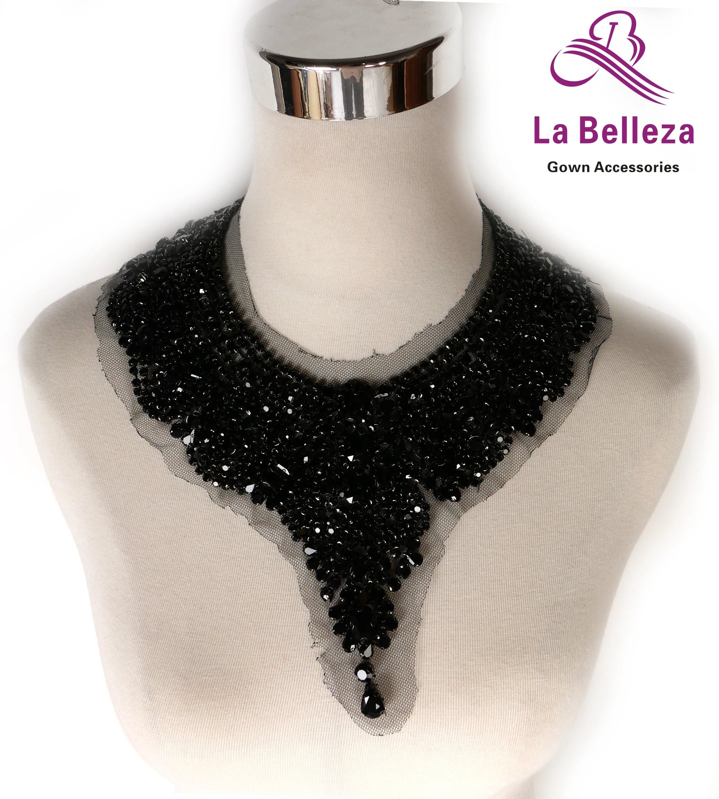 La Belleza beauty hand sewn on neck bodice applique, gold silver crystal rhinestone applique