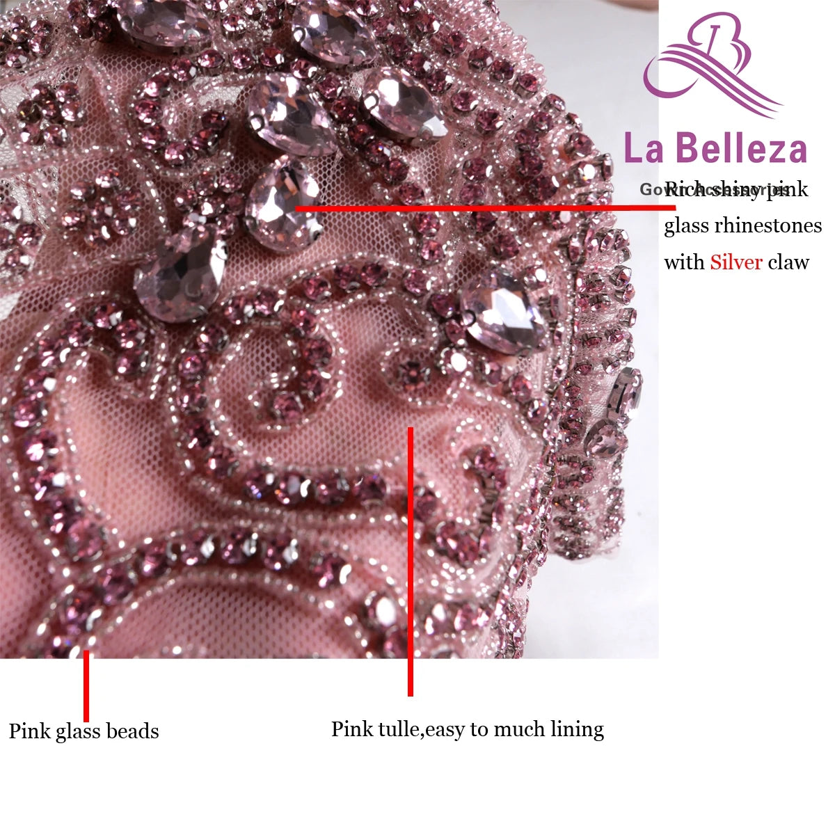 La Belleza New Pink rose gold silver AB luxury bodice crystal Rhinestone appliques 75X42CM