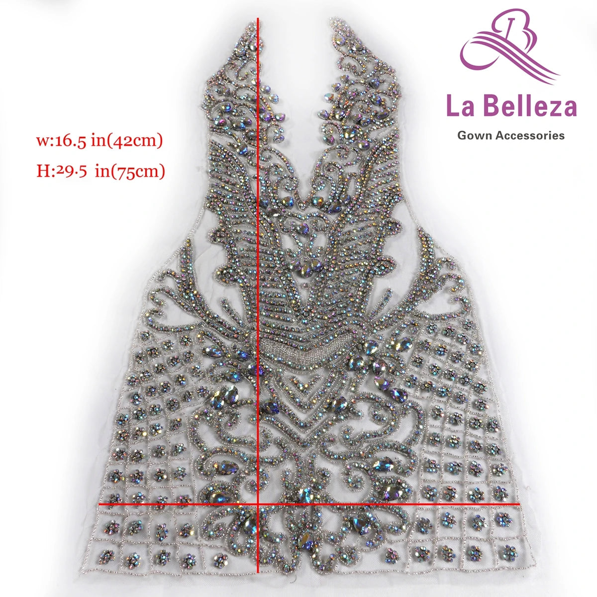 La Belleza New Pink rose gold silver AB luxury bodice crystal Rhinestone appliques 75X42CM