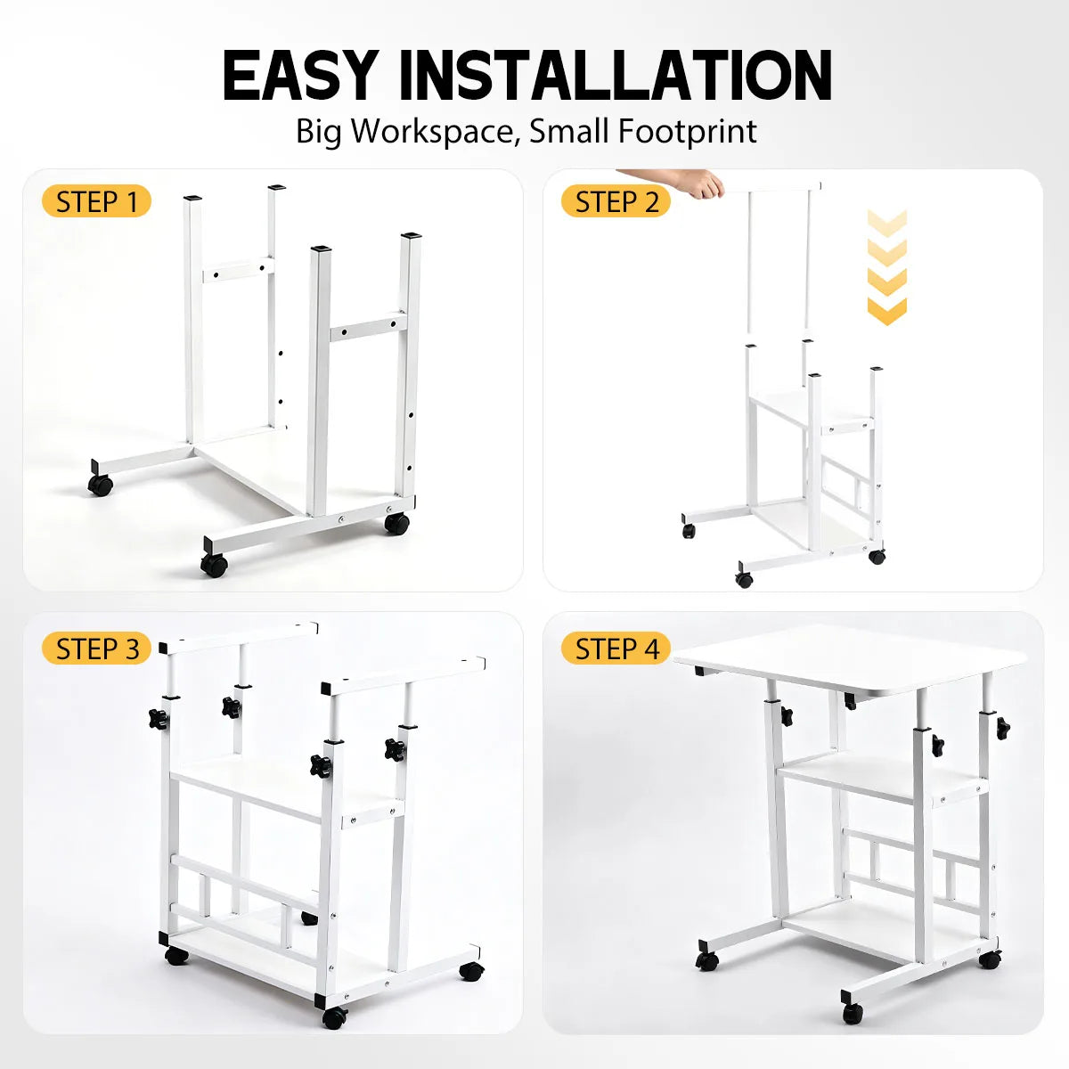 Adjustable Height Side Table with Wheels 3-Tier Storage Rolling Laptop Cart Sofa Bedside Mobile End Table for Home Office