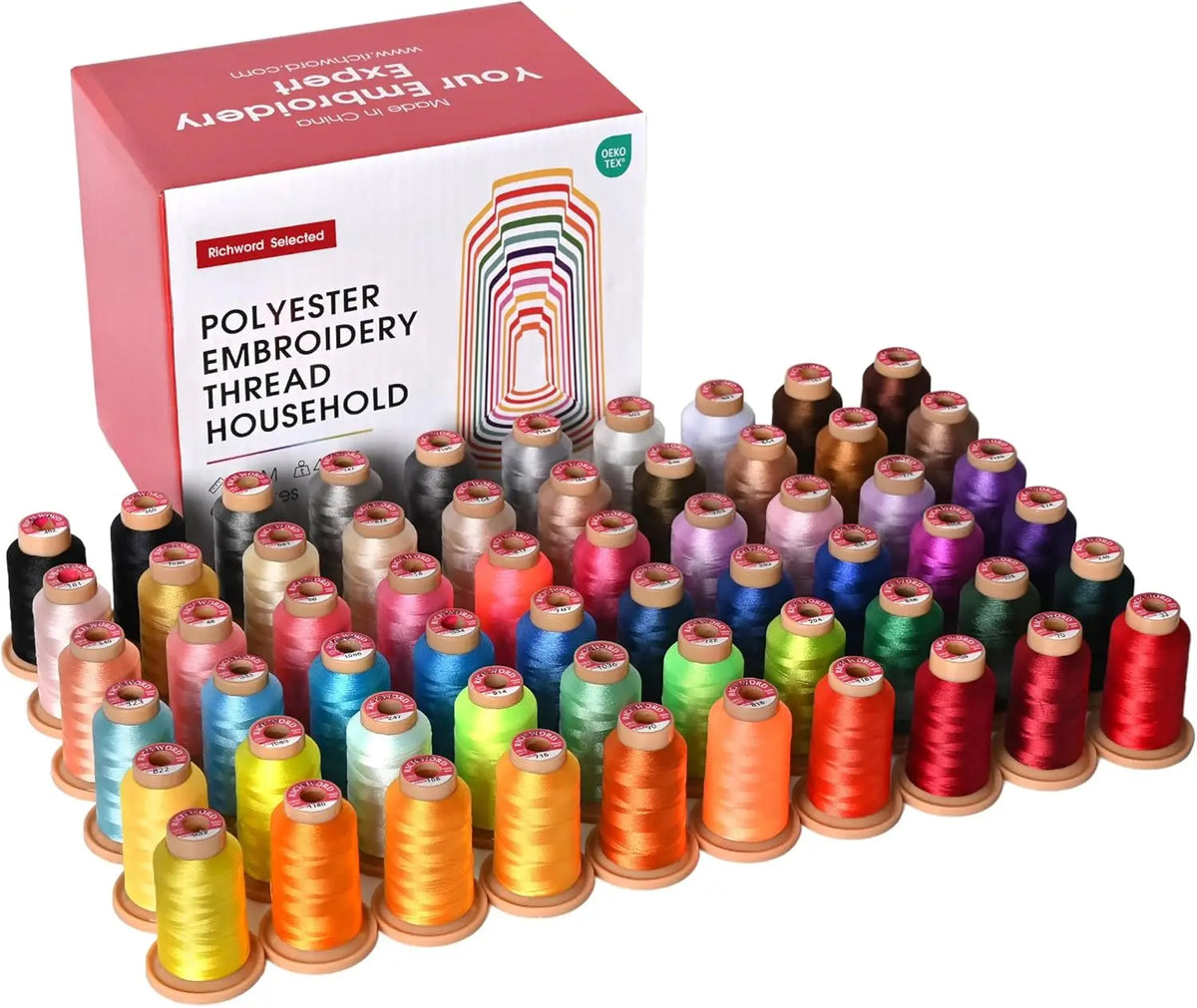 RICHWORD 60Pcs Colors Embroidery Threads 800M (875Y) Polyester Thread Kit Each Spool for Embroidery Machines & Sewing Machines