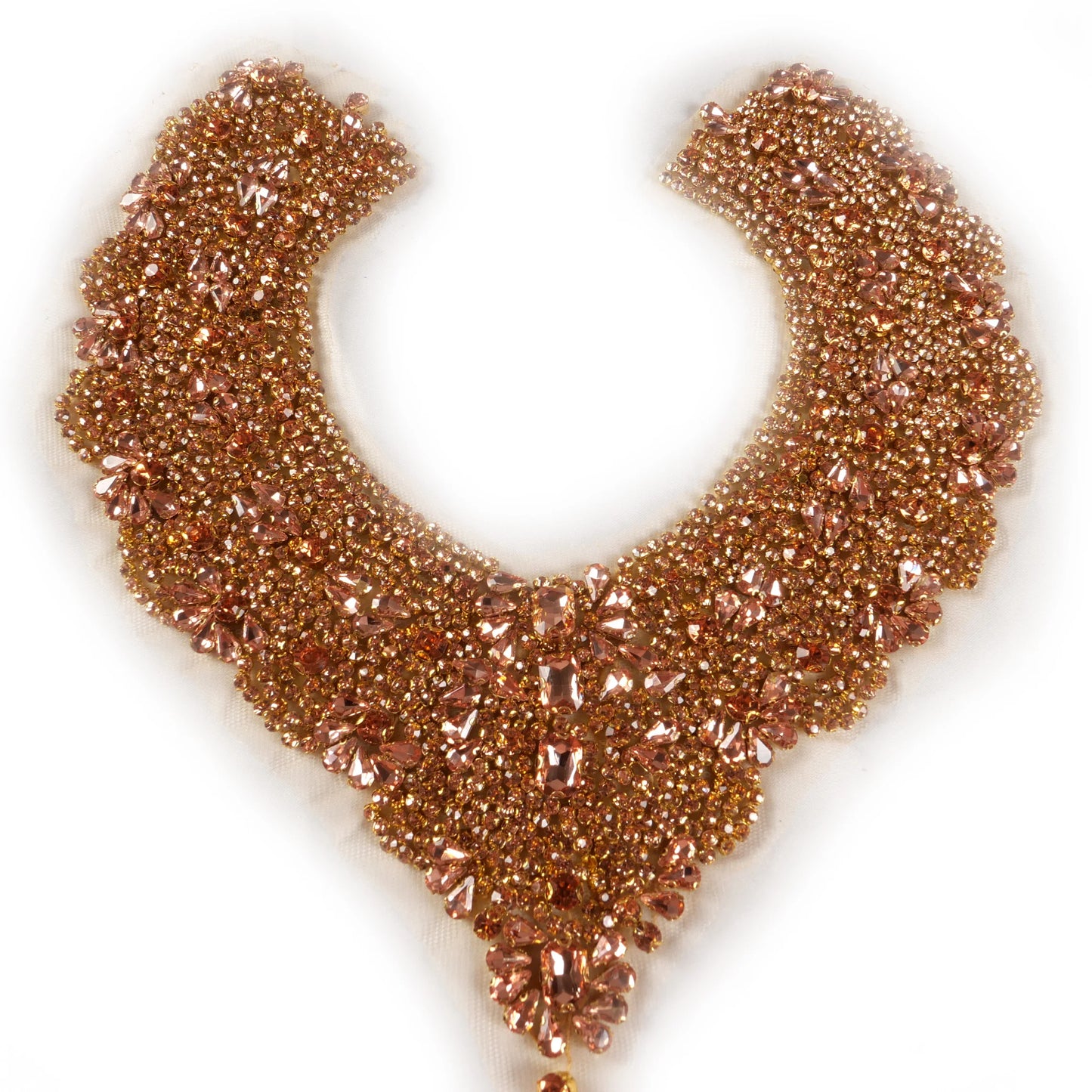 La Belleza beauty hand sewn on neck bodice applique, gold silver crystal rhinestone applique