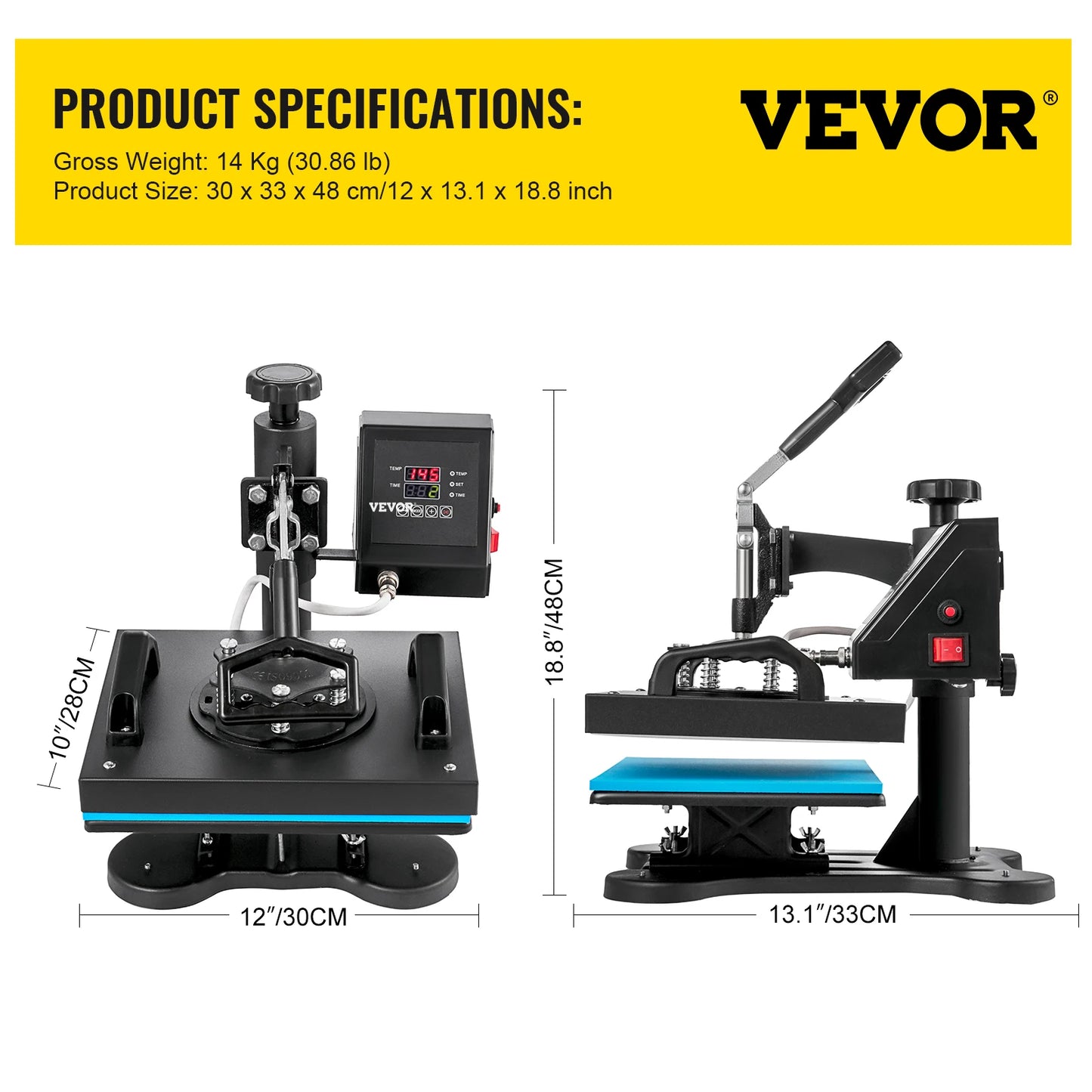 VEVOR 12x10 Inch Dual Digital Heat Press Machine 650W Swing Away 360 Degree Rotation Transfer Sublimation Printing for T-Shirt