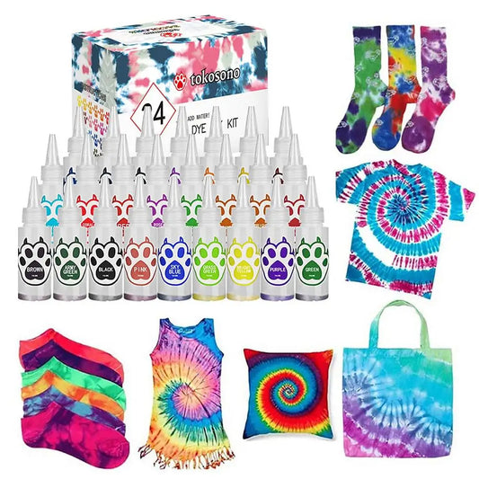 Tie Dye Kit 24 Colors DIY Garment Graffiti Fabric Textile Paint Rainbow Pigment Fabric Clothes Tie Dye Set
