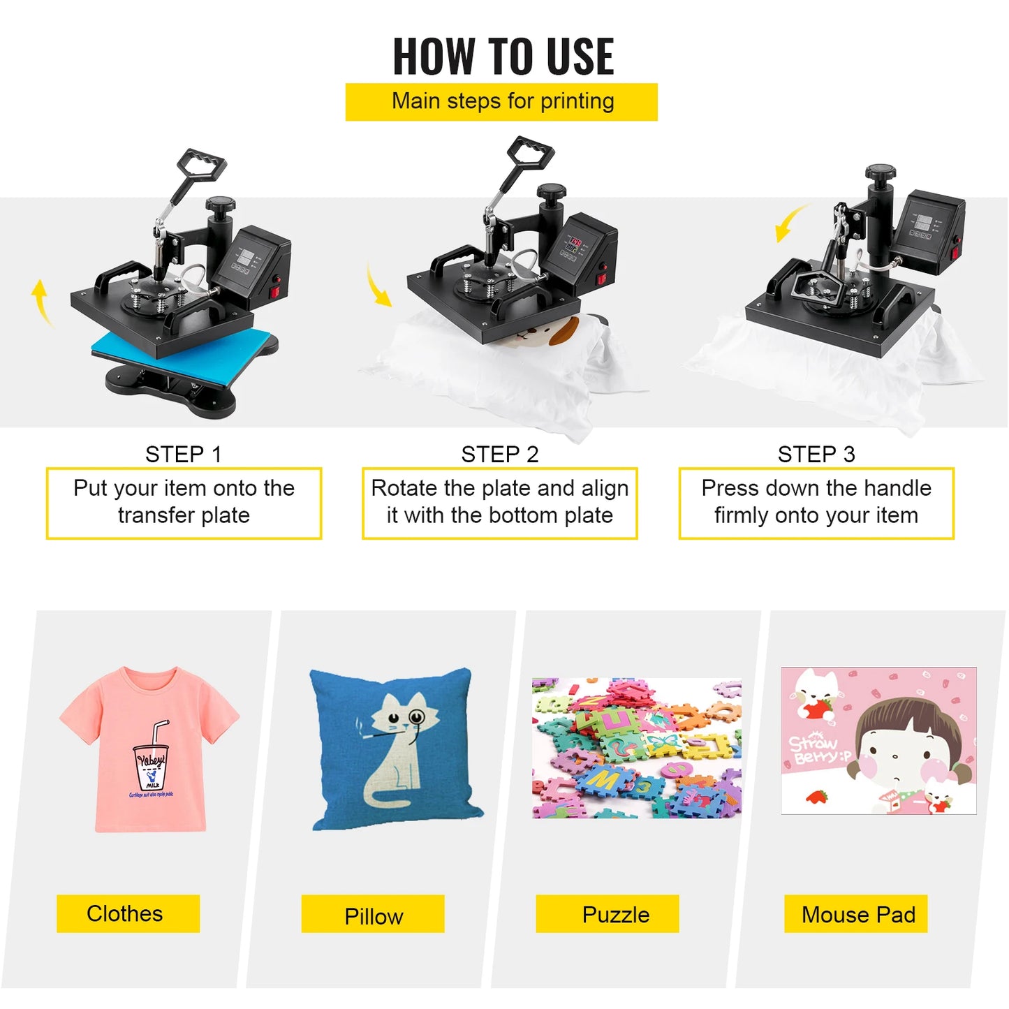 VEVOR 12x10 Inch Dual Digital Heat Press Machine 650W Swing Away 360 Degree Rotation Transfer Sublimation Printing for T-Shirt
