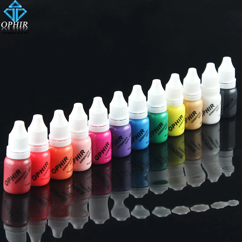 OPHIR 12 Colors Airbrush Nail Art Inks Airbrush Nail Pigments for Nail Stencils Painting 10ML/Bottle Nail Tools _TA098(1-12)