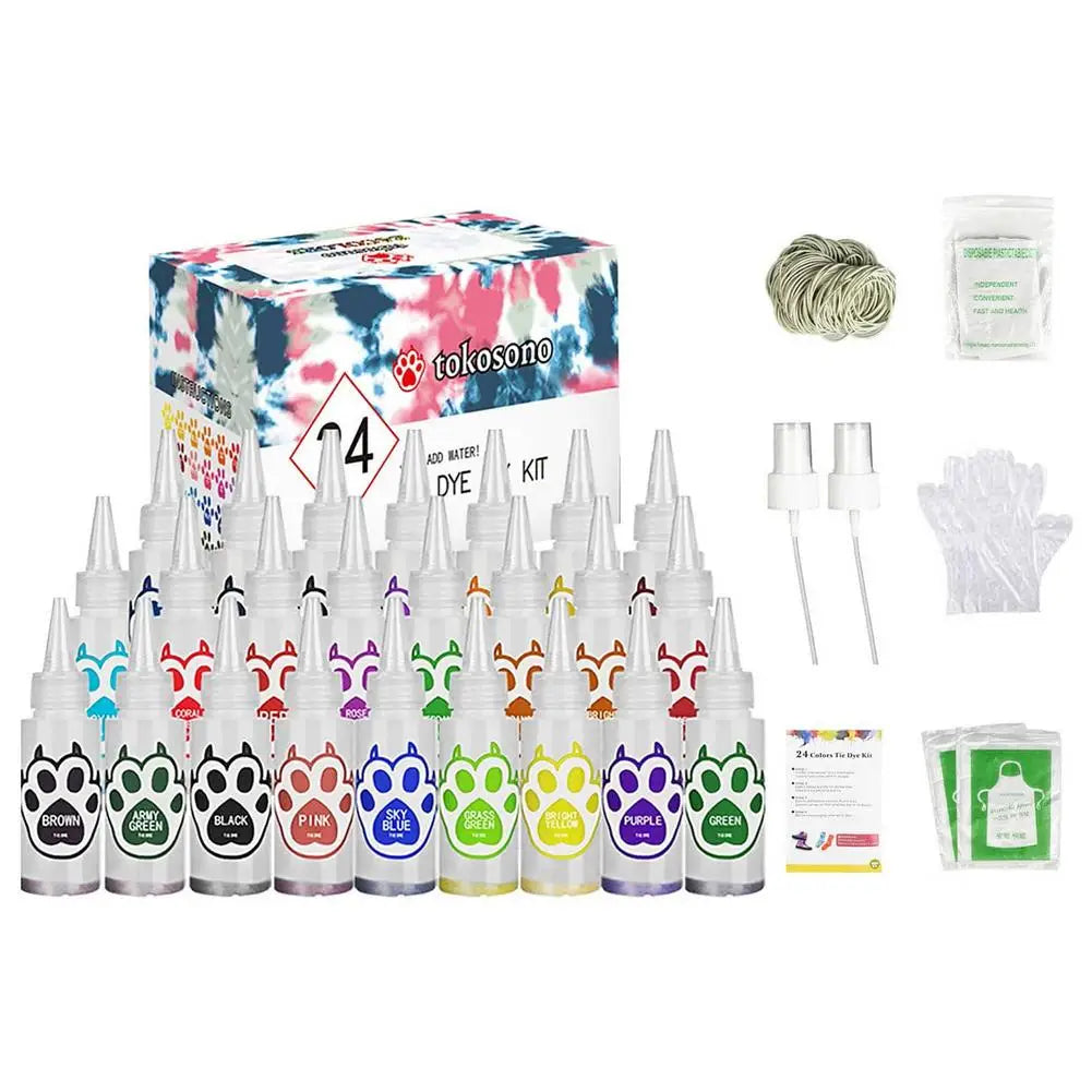Tie Dye Kit 24 Colors DIY Garment Graffiti Fabric Textile Paint Rainbow Pigment Fabric Clothes Tie Dye Set